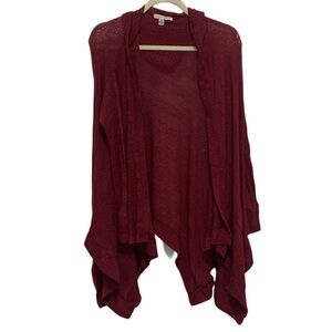 American Eagle Red Hooded Open Front Drapey Cardigan Sweater